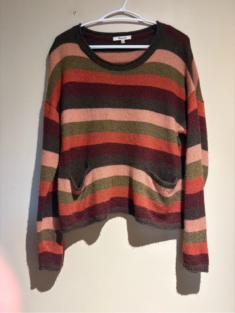 Madewell Chelsea Pocket Pullover Sweater Multi-Stripe Size L Alpaca Blend Fall